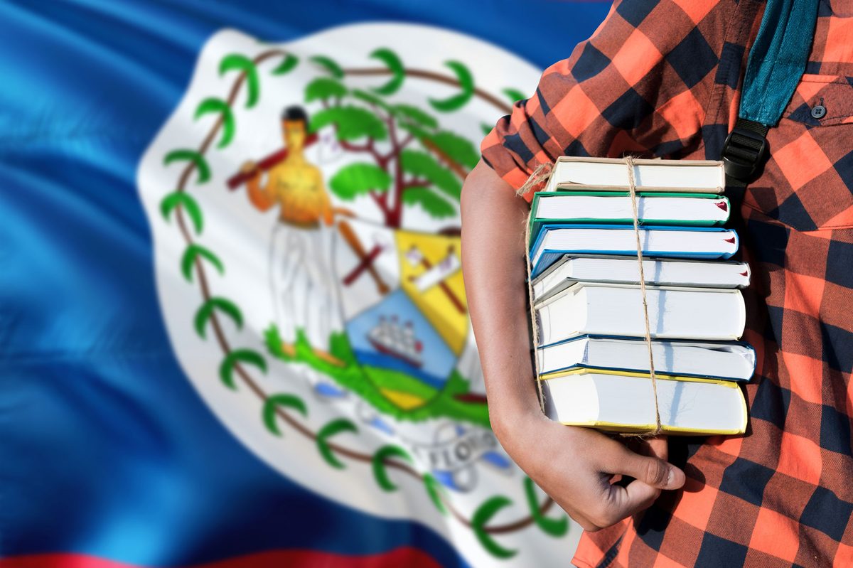 Belize flag with schoolbooks